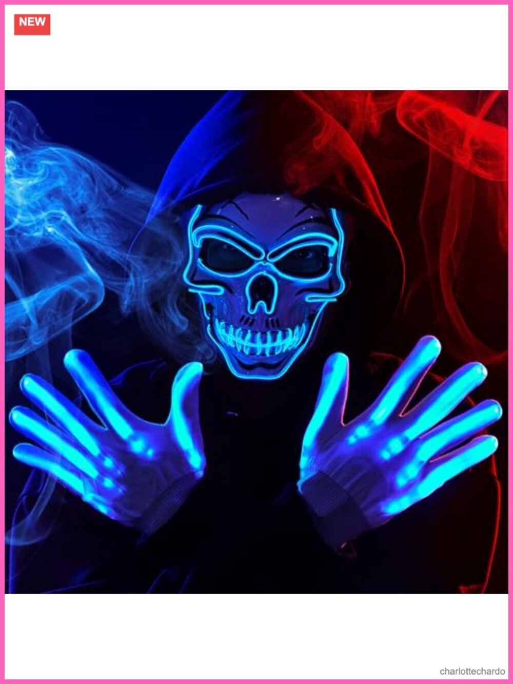 LED Skull Mask Light Up Gloves Halloween Cosplay Costume Accessory
